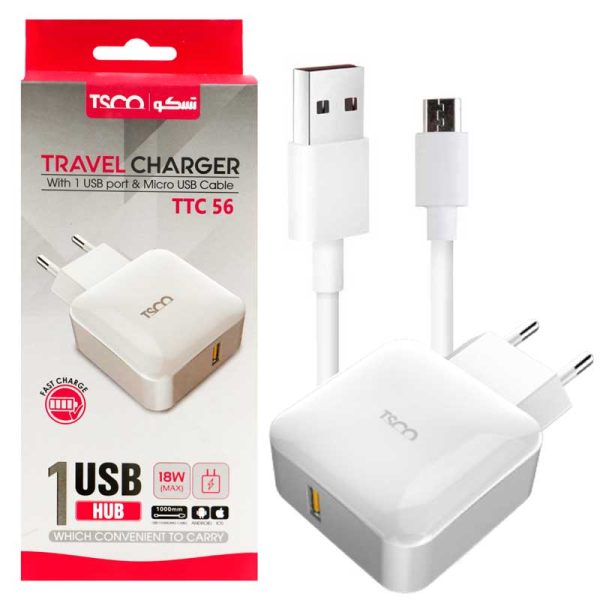شارژر دیواری تسکو مدل TTC 56 به همراه کابل تبدیل microUSB